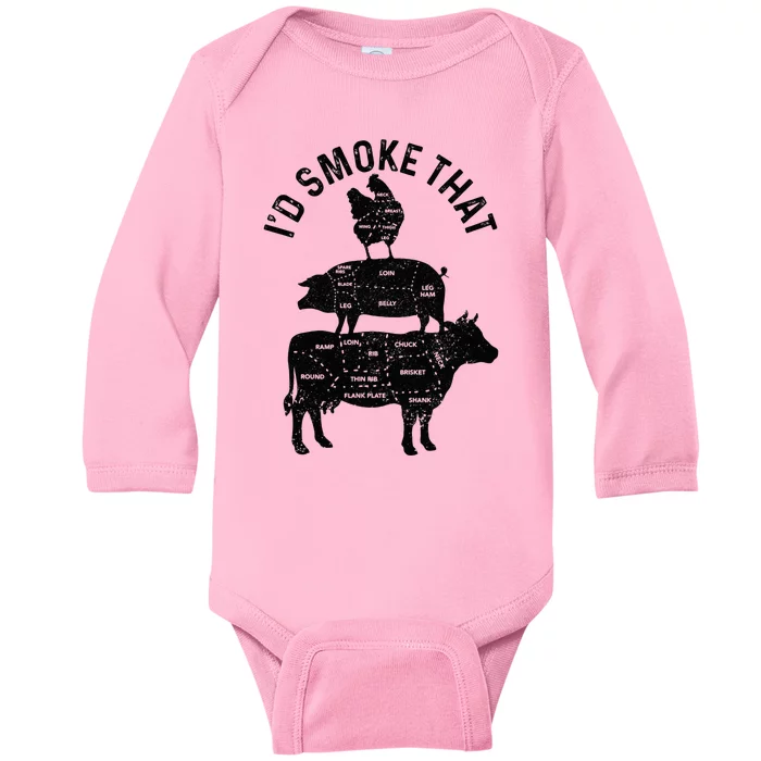 Chef Butcher BBQ Id Smoke That Pork Beef Funny Fathers Day Baby Long Sleeve Bodysuit