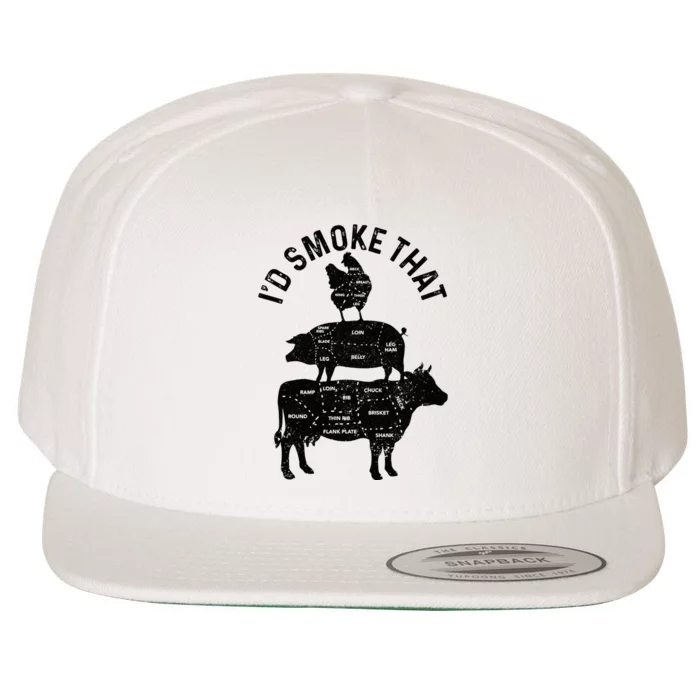 Chef Butcher BBQ Id Smoke That Pork Beef Funny Fathers Day Wool Snapback Cap