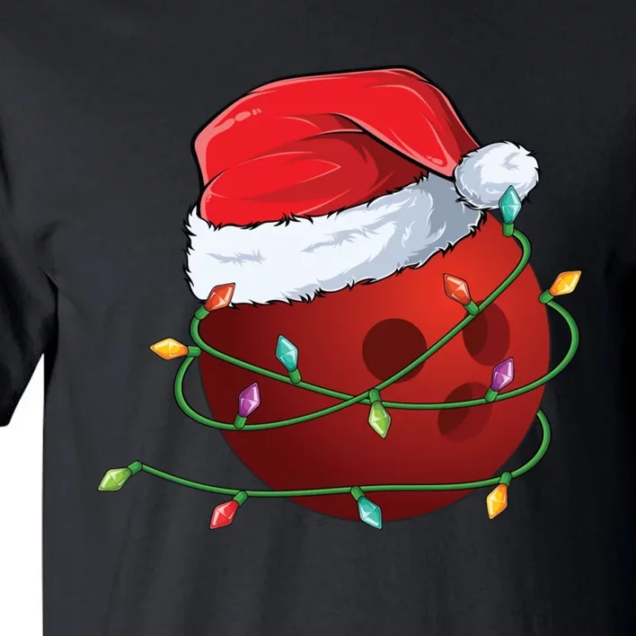 Christmas Bowling Ball Santa Hat Wrapped In Holiday Lights Gift Tall T-Shirt