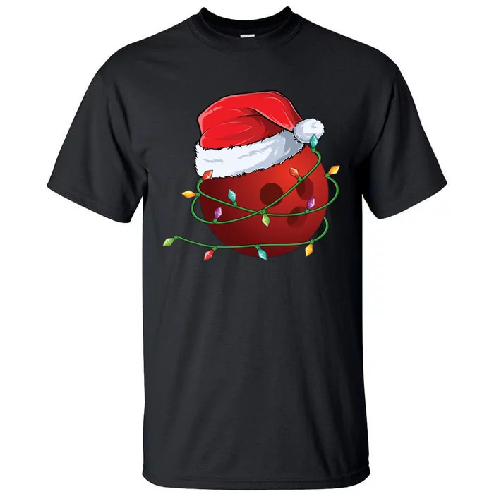 Christmas Bowling Ball Santa Hat Wrapped In Holiday Lights Gift Tall T-Shirt