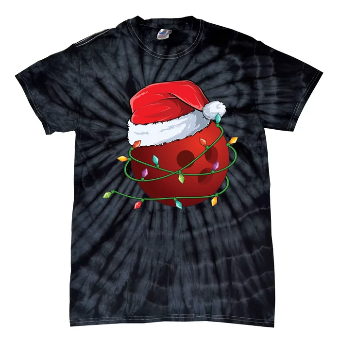 Christmas Bowling Ball Santa Hat Wrapped In Holiday Lights Gift Tie-Dye T-Shirt