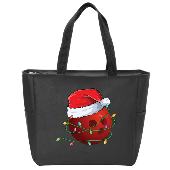 Christmas Bowling Ball Santa Hat Wrapped In Holiday Lights Gift Zip Tote Bag