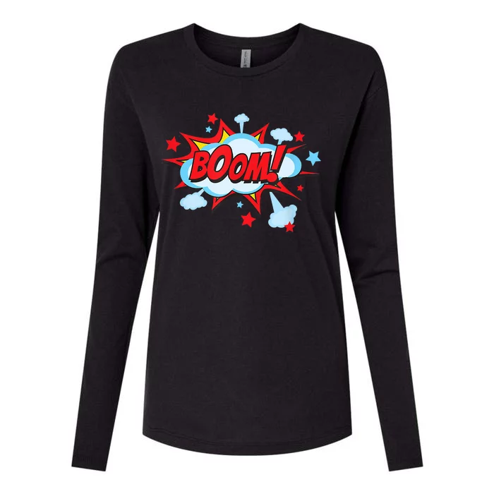 Comic Book BOOM , Funny Retro Costume, Superhero Womens Cotton Relaxed Long Sleeve T-Shirt