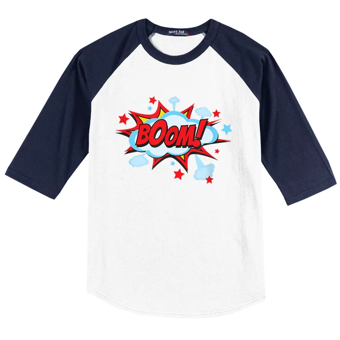 Comic Book BOOM , Funny Retro Costume, Superhero Baseball Sleeve Shirt