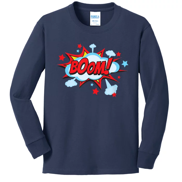 Comic Book BOOM , Funny Retro Costume, Superhero Kids Long Sleeve Shirt