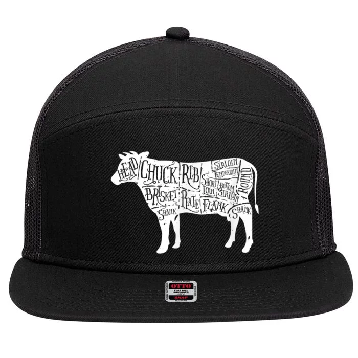 Cow Butcher Beef Cuts Diagram 7 Panel Mesh Trucker Snapback Hat