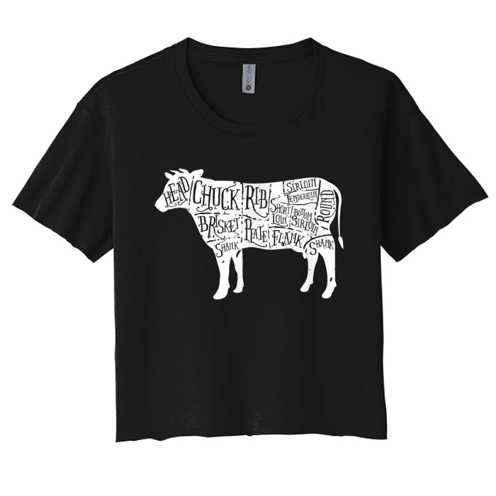 Cow Butcher Beef Cuts Diagram Women's Crop Top Tee