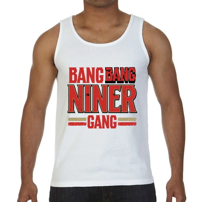 Cool Bang Bang Niner Gang Distress Football Comfort Colors® Tank Top