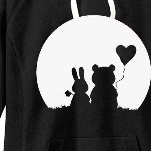 Cute Bunny Bear Love Couple Valentine's Day Rabbit Lover Women's Fleece Hoodie