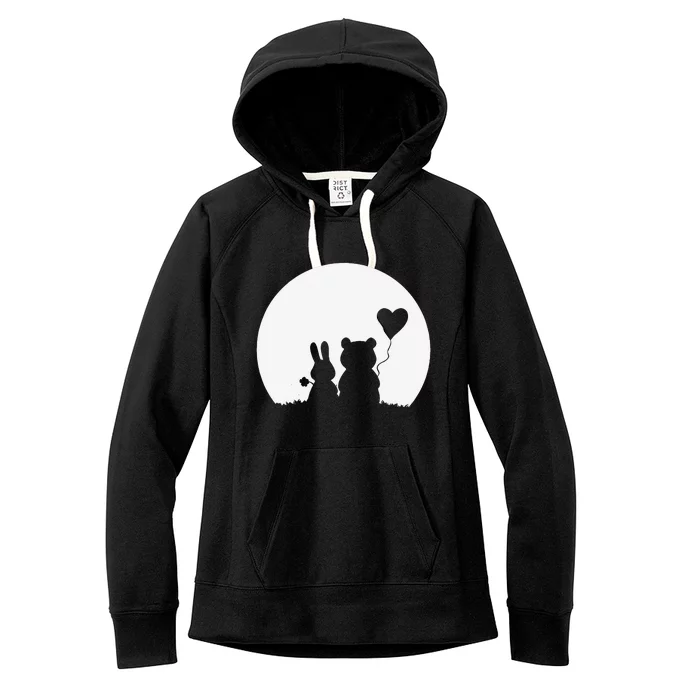 Cute Bunny Bear Love Couple Valentine's Day Rabbit Lover Women's Fleece Hoodie