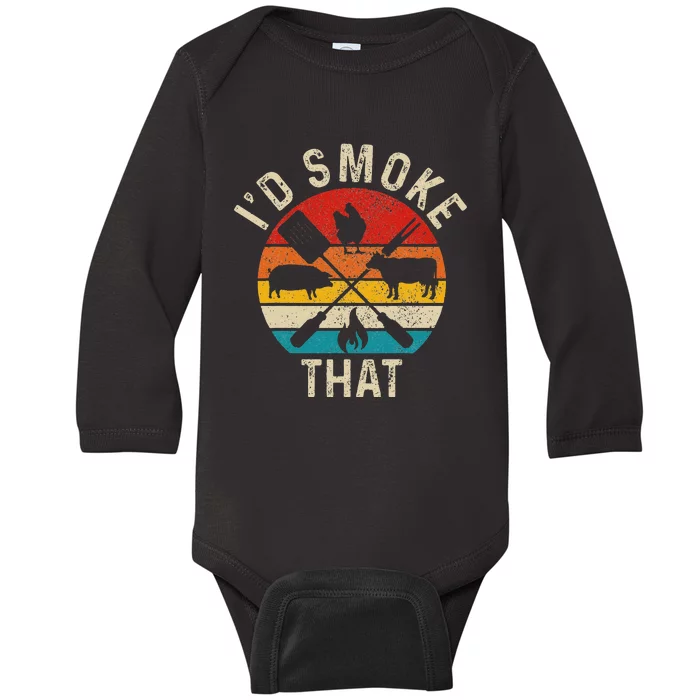 Chef Butcher BBQ Id Smoke That Funny Fathers Day Vintage Baby Long Sleeve Bodysuit