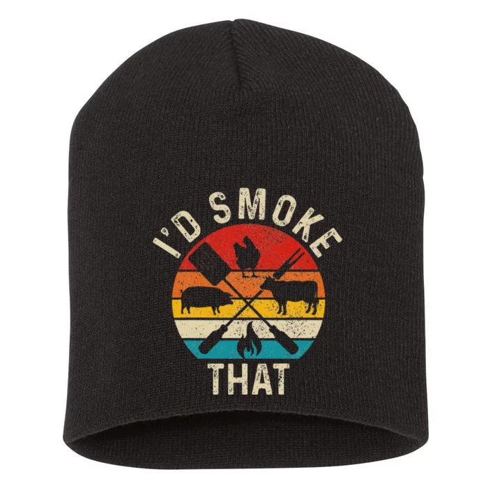 Chef Butcher BBQ Id Smoke That Funny Fathers Day Vintage Short Acrylic Beanie