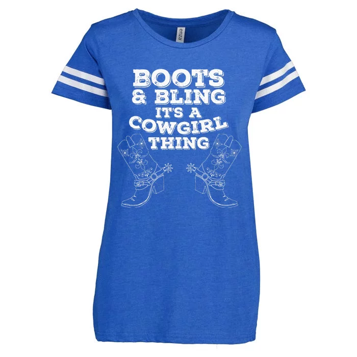 Cow Boots Bling  Gift Cute Love Country Life Enza Ladies Jersey Football T-Shirt