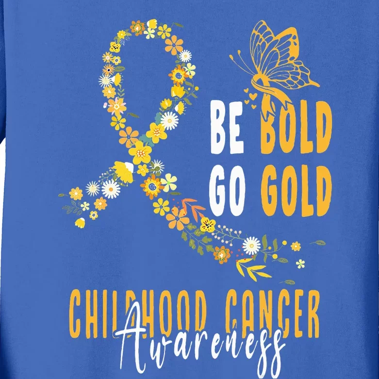 Childhood Be Bold Go Gold Childhood Cancer Awareness Flower Kids Long Sleeve Shirt