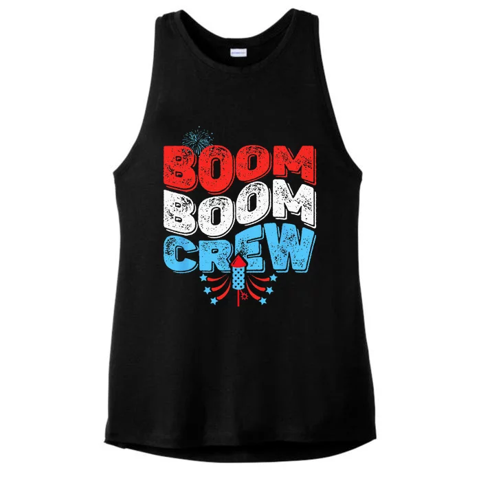 Cute Boom Boom Crew 4th of July Fireworks Family Matching Ladies Tri-Blend Wicking Tank