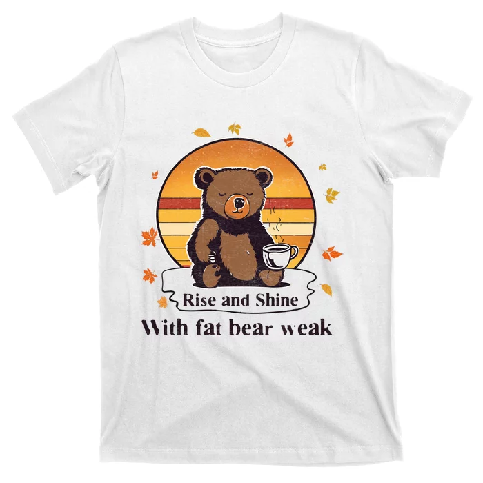 Cute Bear Baby Bear Retro Sunset Bear Drinking Coffee Funny Fat Bear Week T-Shirt