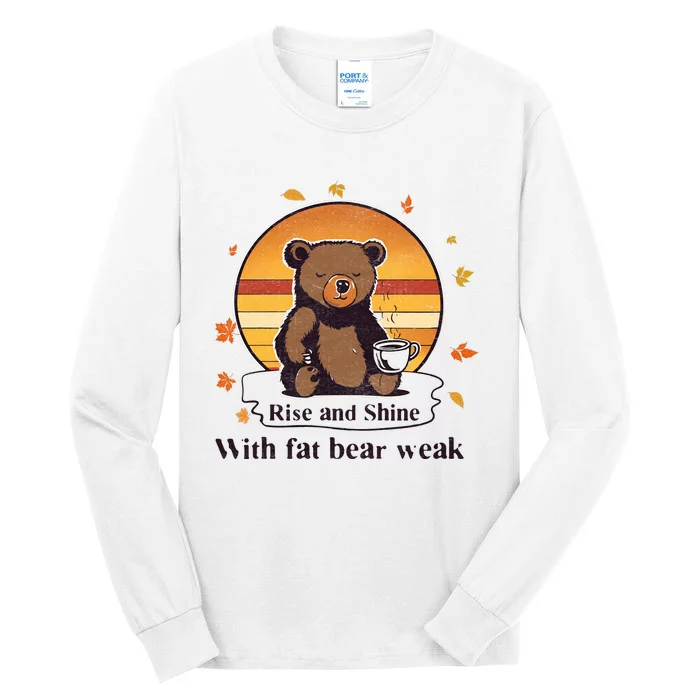 Cute Bear Baby Bear Retro Sunset Bear Drinking Coffee Funny Fat Bear Week Tall Long Sleeve T-Shirt