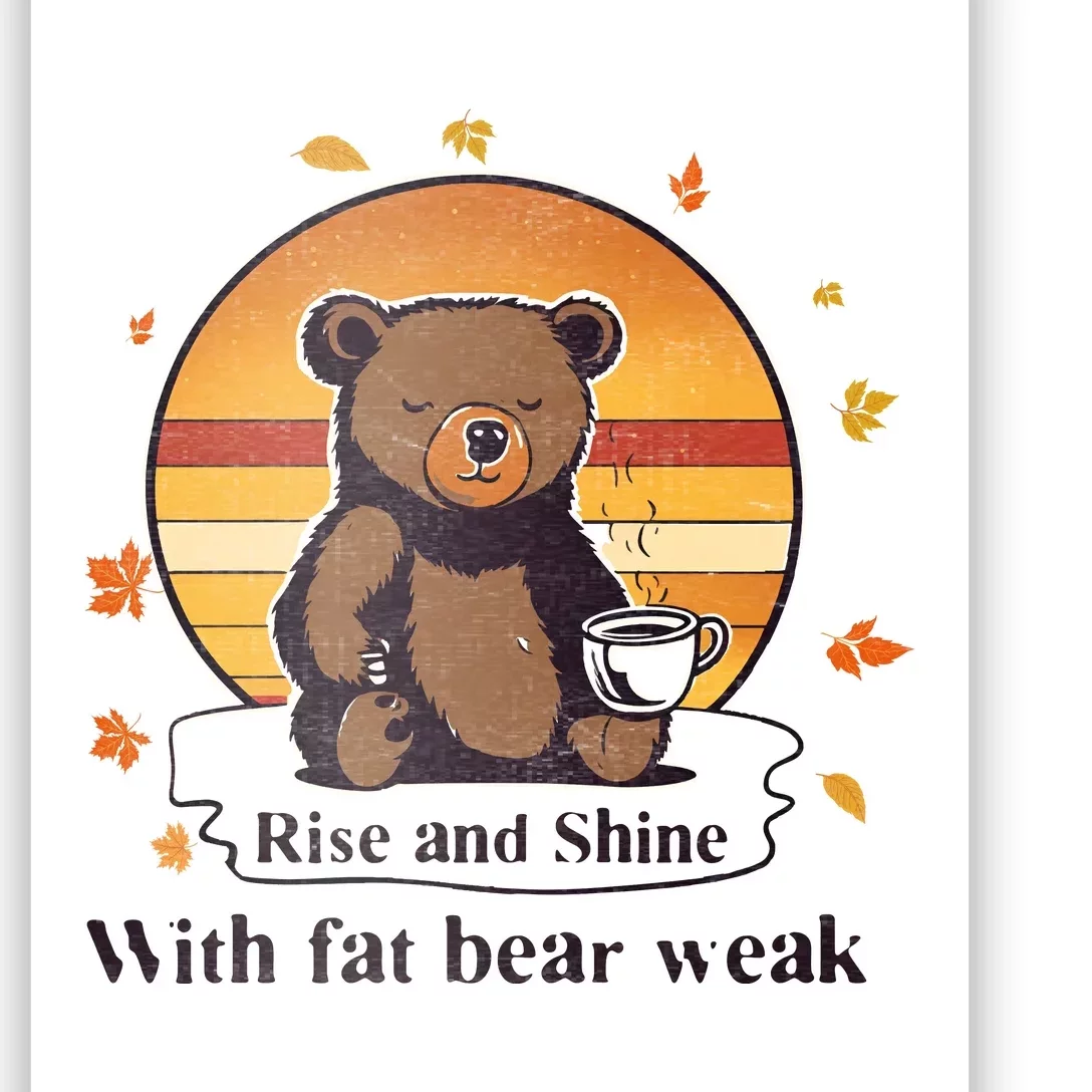 Cute Bear Baby Bear Retro Sunset Bear Drinking Coffee Funny Fat Bear Week Poster