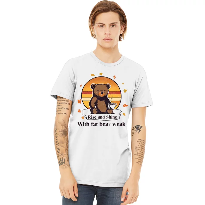 Cute Bear Baby Bear Retro Sunset Bear Drinking Coffee Funny Fat Bear Week Premium T-Shirt