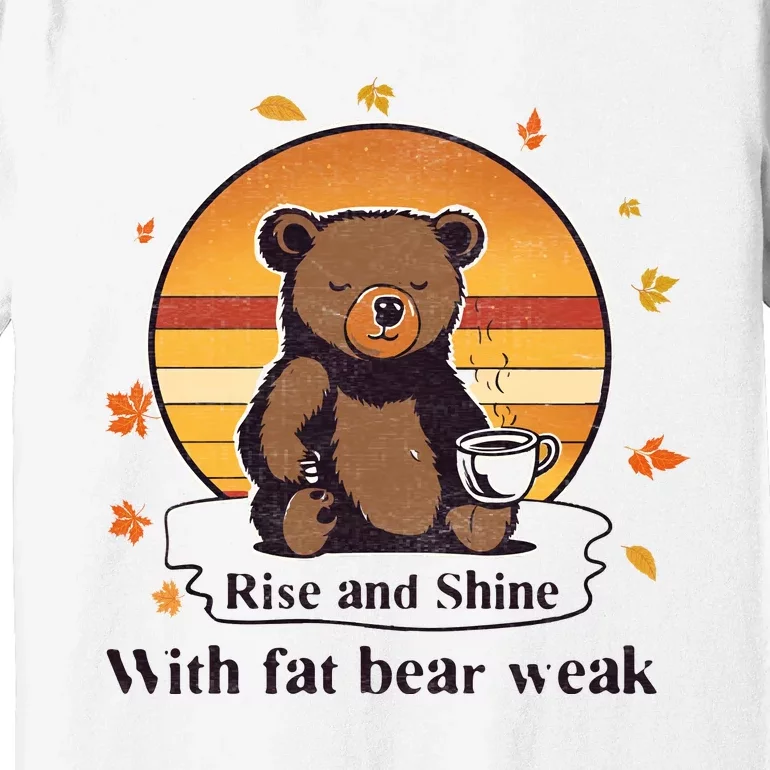 Cute Bear Baby Bear Retro Sunset Bear Drinking Coffee Funny Fat Bear Week Premium T-Shirt