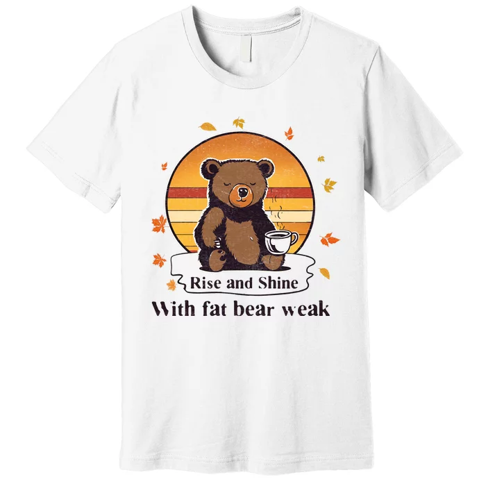 Cute Bear Baby Bear Retro Sunset Bear Drinking Coffee Funny Fat Bear Week Premium T-Shirt