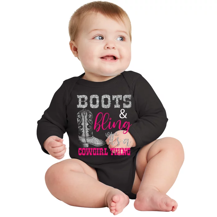 Cow Boots Bling Cute Love Country Life Black Baby Long Sleeve Bodysuit