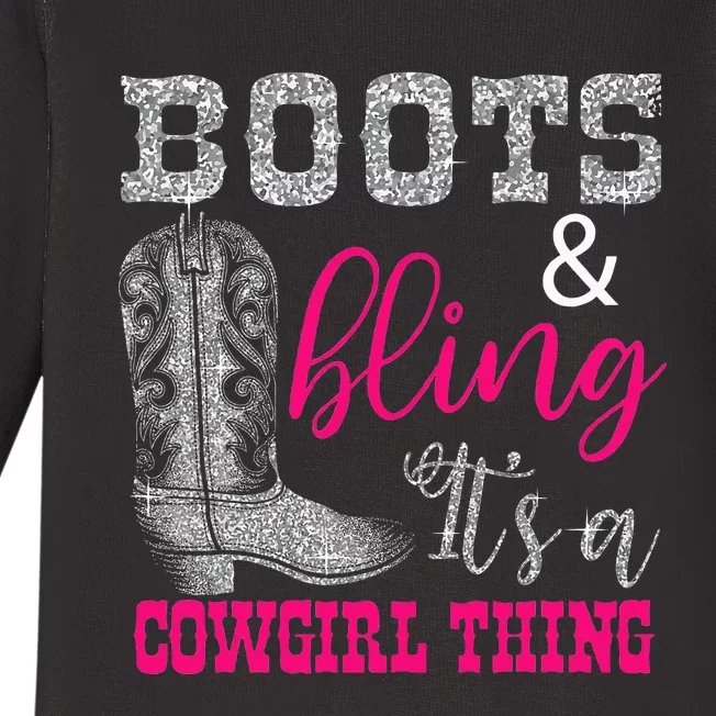 Cow Boots Bling Cute Love Country Life Black Baby Long Sleeve Bodysuit