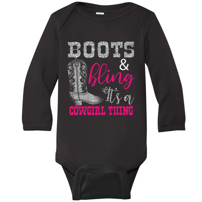 Cow Boots Bling Cute Love Country Life Black Baby Long Sleeve Bodysuit