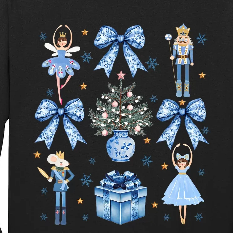 Coquette Blue Bow Nutcracker Xmas Merry Christmas Pajamas Tall Long Sleeve T-Shirt