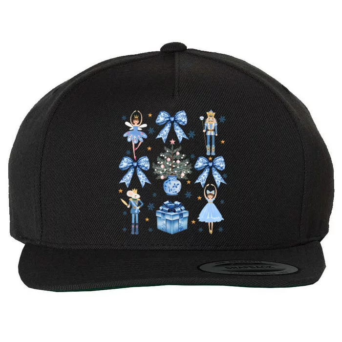 Coquette Blue Bow Nutcracker Xmas Merry Christmas Pajamas Wool Snapback Cap