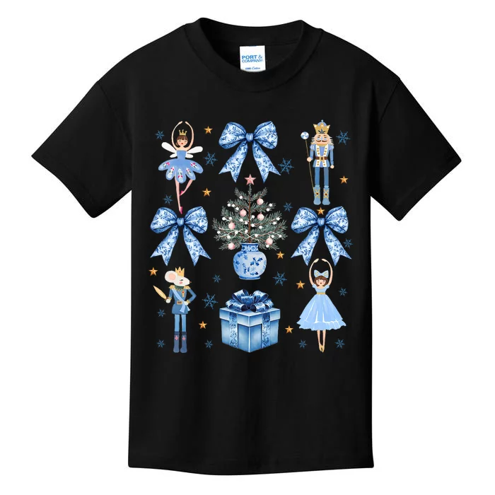 Coquette Blue Bow Nutcracker Xmas Merry Christmas Pajamas Kids T-Shirt