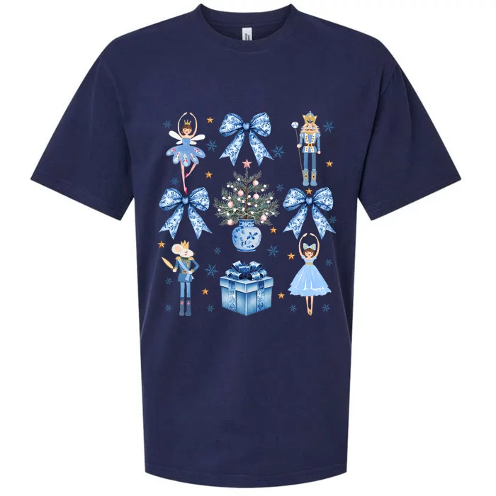 Coquette Blue Bow Nutcracker Xmas Merry Christmas Pajamas Sueded Cloud Jersey T-Shirt