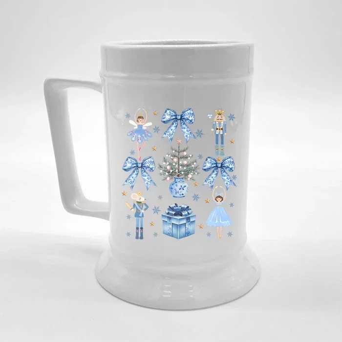 Coquette Blue Bow Nutcracker Xmas Merry Christmas Pajamas Front & Back Beer Stein