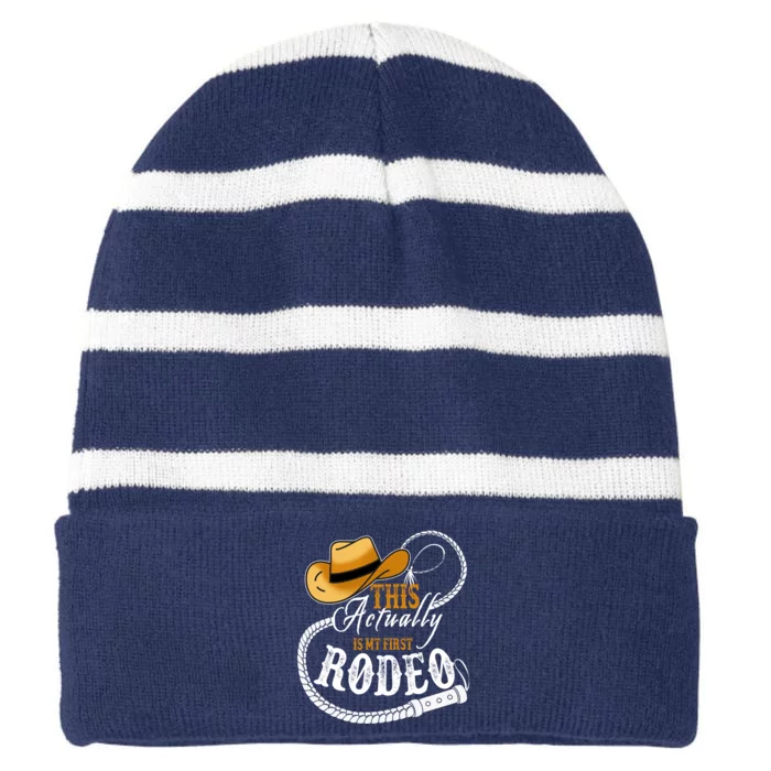 Cowboy Barn Bull Rider Rodeo First Rodeo Striped Beanie with Solid Band