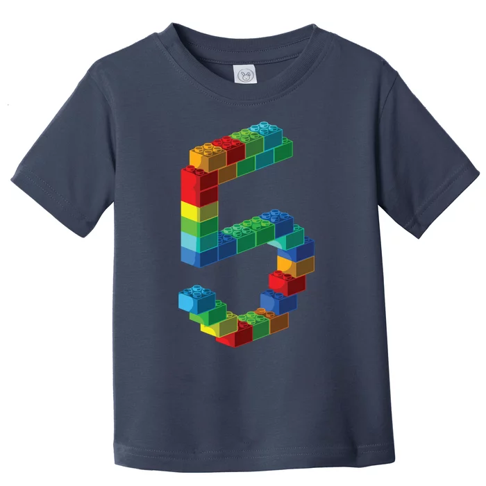 Cute Block Building 5th Birthday Gift 5 Years Old Boy Girl Toddler T-Shirt