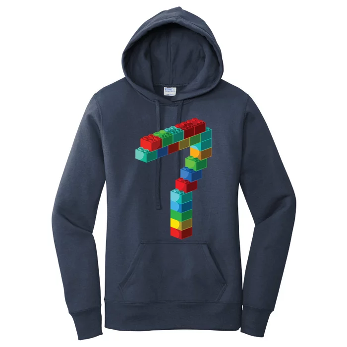 Cute Block Building 7th Birthday Gift 7 Years Old Boy Girl Women's Pullover Hoodie