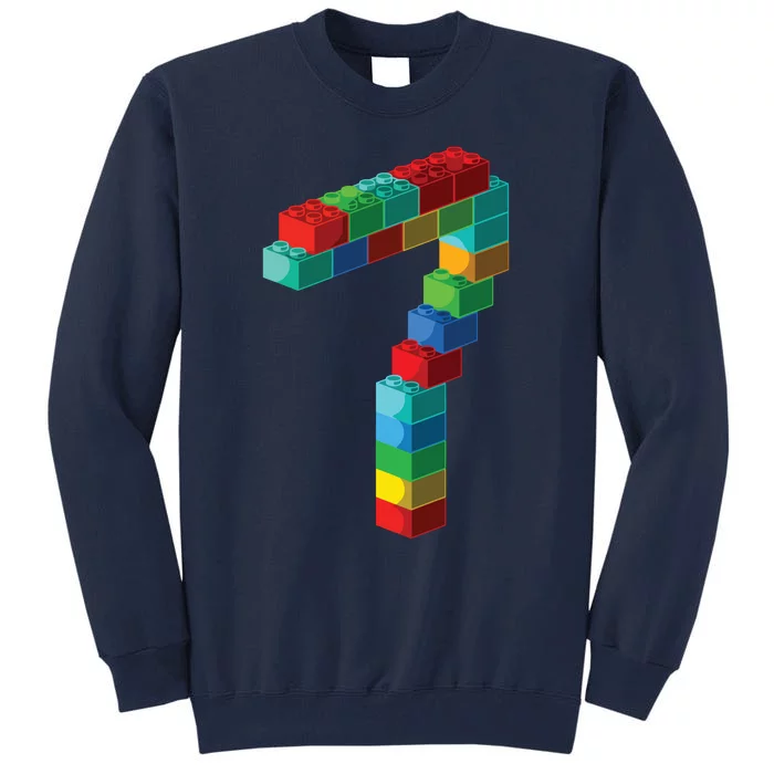 Cute Block Building 7th Birthday Gift 7 Years Old Boy Girl Tall Sweatshirt