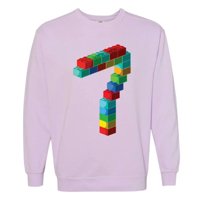 Cute Block Building 7th Birthday Gift 7 Years Old Boy Girl Garment-Dyed Sweatshirt