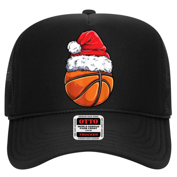 Christmas Basketball Ball Santa Hat Xmas Boys Men Sport TShirt High Crown Mesh Trucker Hat