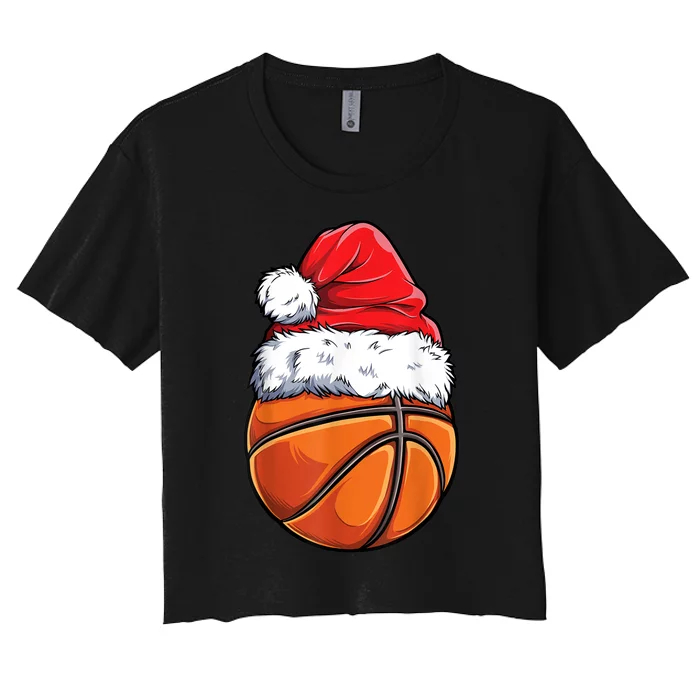 Christmas Basketball Ball Santa Hat Xmas Boys Men Sport TShirt Women's Crop Top Tee