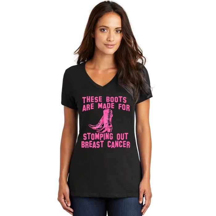 Cowboy Boots Breast Cancer Women's V-Neck T-Shirt