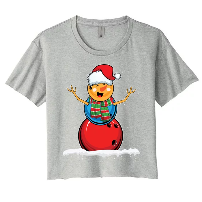 Christmas Bowling Ball Snow Xmas Santa Bowling Lover Cool Gift Women's Crop Top Tee