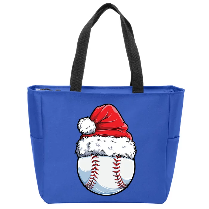 Christmas Baseball Ball Santa Hat Xmas Catcher Pitcher Cute Gift Zip Tote Bag