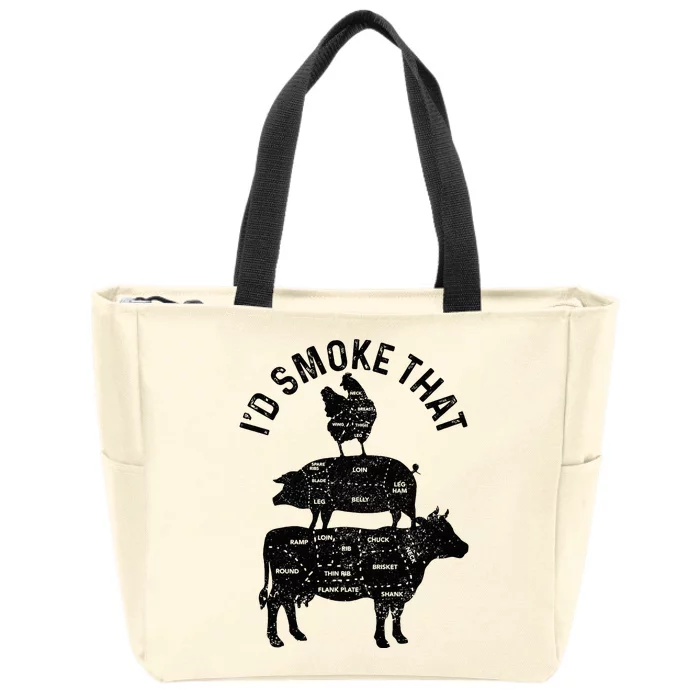 Chef Butcher Bbq ID Smoke That Pork Beef Funny FatherS Day Zip Tote Bag