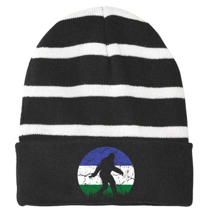 Cascadia Bioregion Bigfoot Flag Independence Vintage Striped Beanie with Solid Band