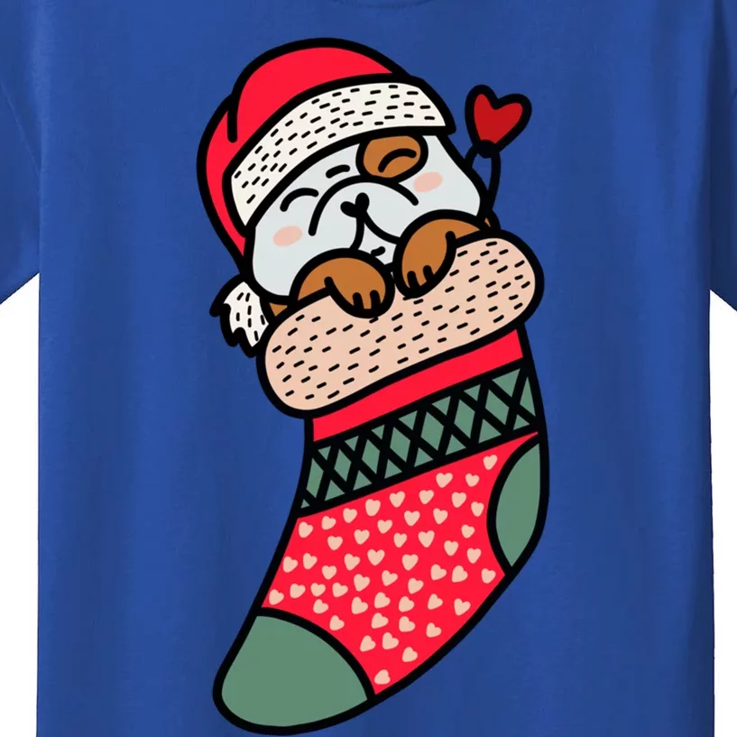 Cute Baby Bulldog In Christmas Sock Xmas Pajama Gift Kids T-Shirt