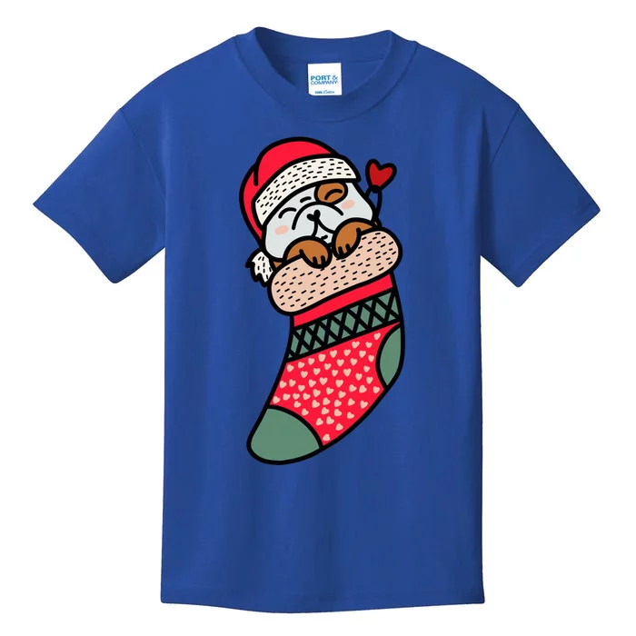 Cute Baby Bulldog In Christmas Sock Xmas Pajama Gift Kids T-Shirt