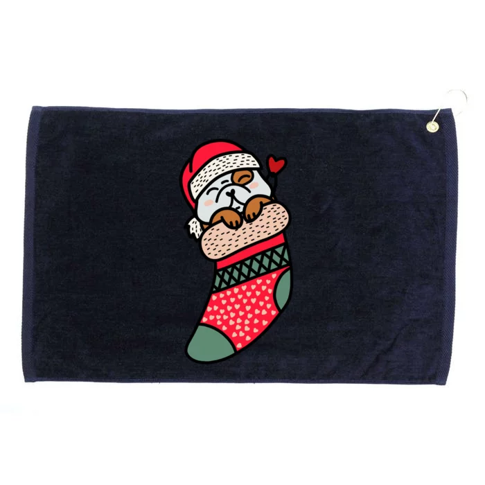 Cute Baby Bulldog In Christmas Sock Xmas Pajama Gift Grommeted Golf Towel