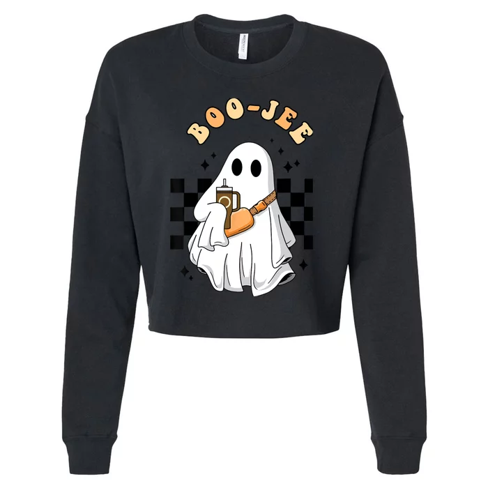 Cute Boujee Boojee Stanley Tumbler Inspired Ghost Halloween Cropped Pullover Crew