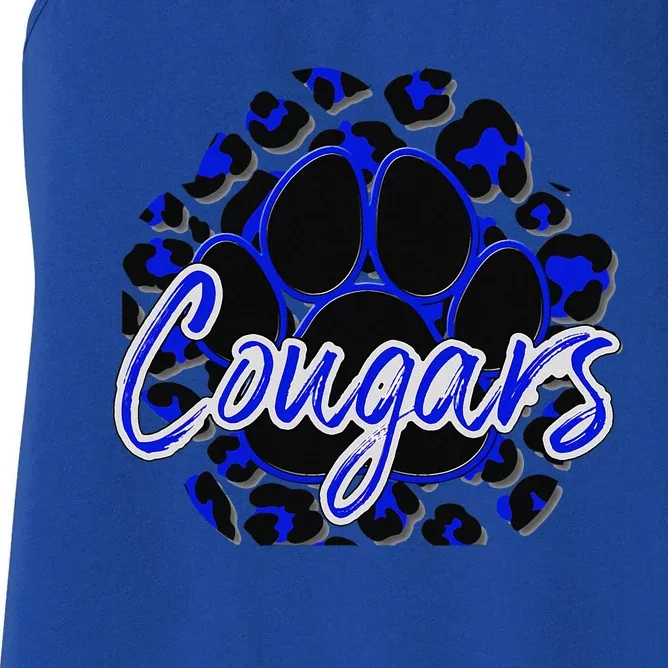 Cougar Blue Black Cheetah School Sports Fan Team Spirit Women's Racerback Tank